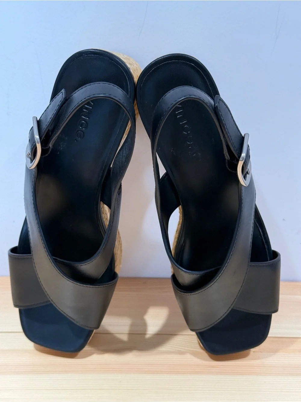 New Vince Clementina Black Leather Platform Slingback Sandals – Size 39 (8.5)